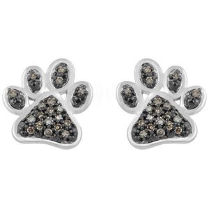 Chocolate Champagne Diamonds Paw Print Earrings